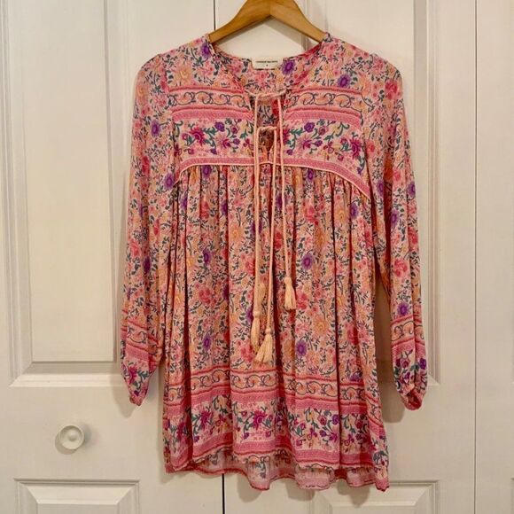 Goodnight Macaroon Sherry Pink Boho Print Long Sleeve Mini Dress Medium - Picture 2 of 10